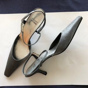 Stuart Weitzman Silver/Gray Kitten Heel Slingback